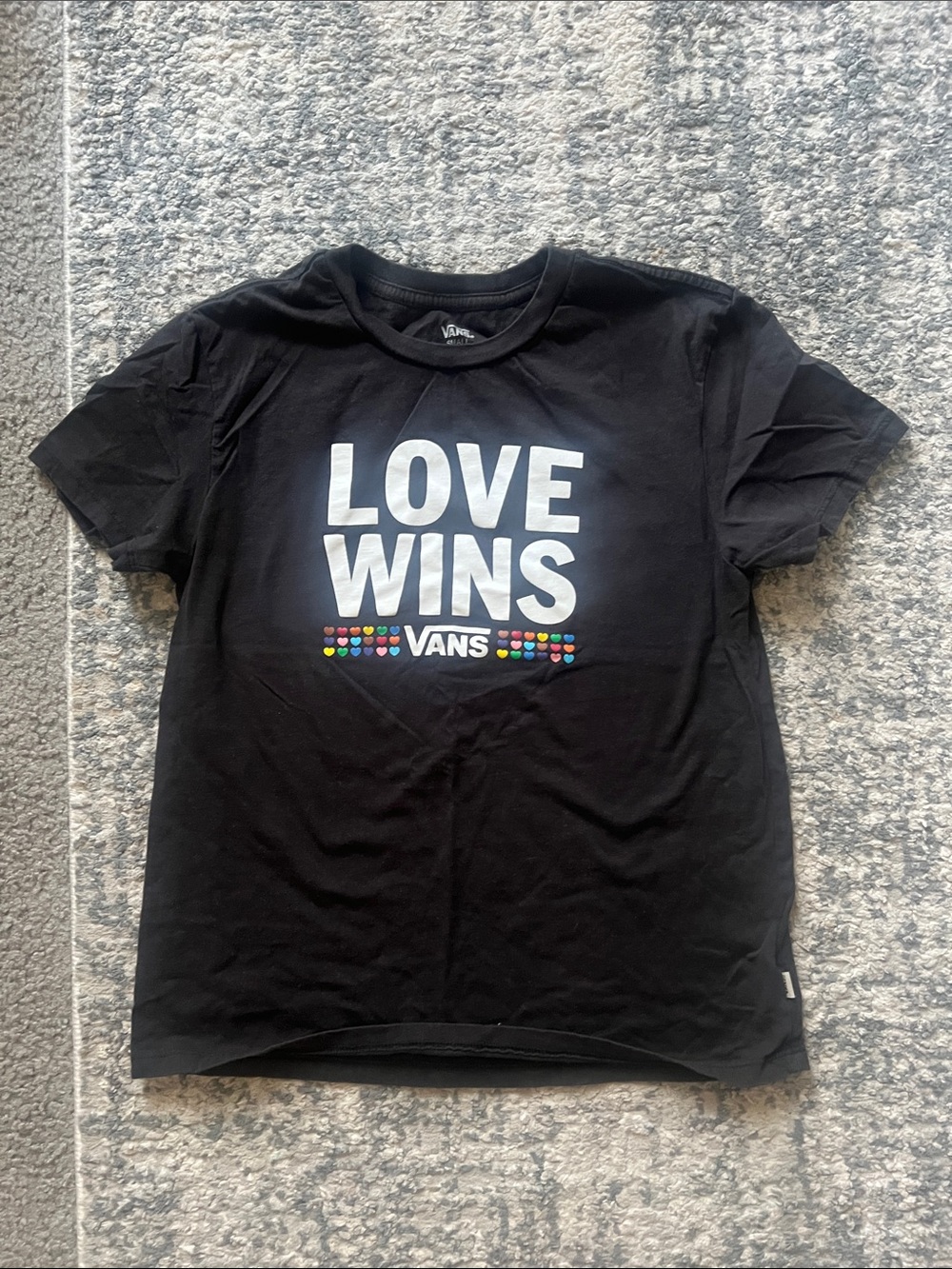 Vans Black Kids 'Love Wins' Tee with Rainbow Hearts